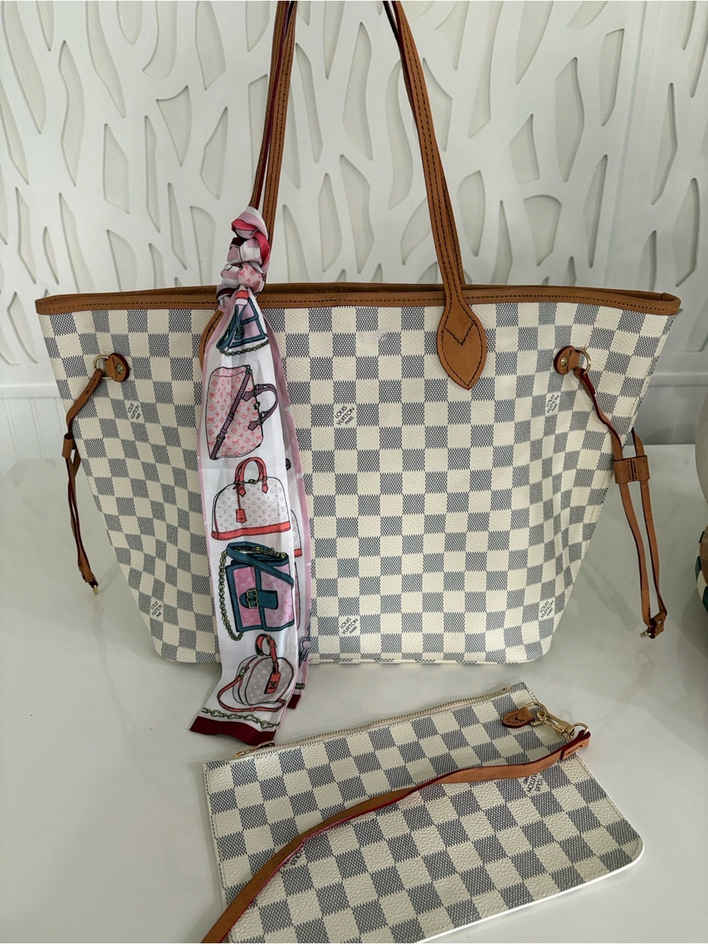 Azur Tote with Pink Scarf Accent - Picture 2 of 9